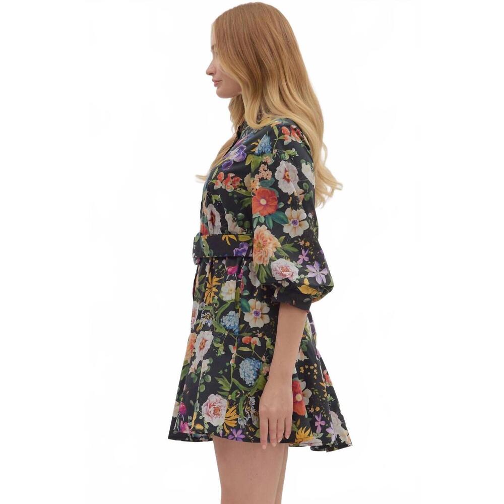 NEW ENTRO belted mini dress in midnight garden party - Picture 3 of 7